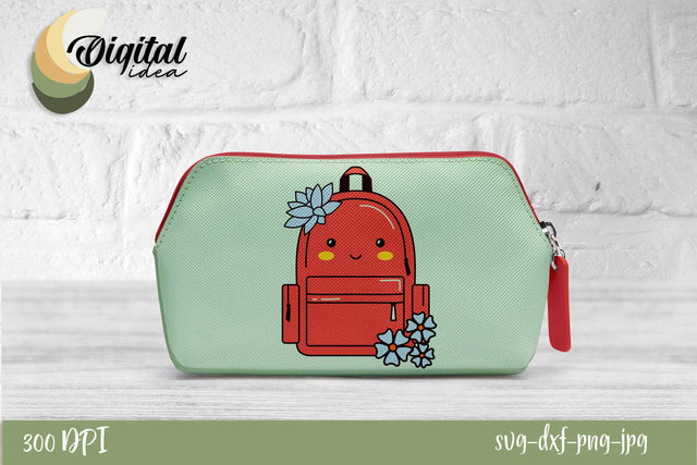 School Red Backpack with Flowers | Bright Pencil Case for Kids | Cute Images for Stationaries SVG Evgenyia Guschina 
