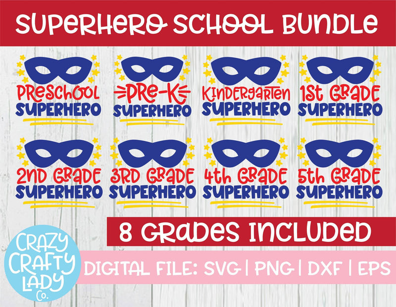 School Superhero | Quote SVG Cut File Bundle SVG Crazy Crafty Lady Co. 