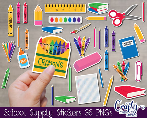 School Supplies, School Supply Sticker Bundle, Kids Stickers SVG Crafty Mama Studios 