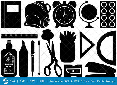 School Supplies SVG Cut Files | School Bag Silhouette Bundle | Pen Svg | Compass Ruler Svg | Pencils Svg | Markers Svg SVG ETC Craft 