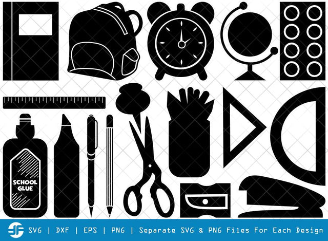 School Supplies SVG Cut Files | School Bag Silhouette Bundle | Pen Svg | Compass Ruler Svg | Pencils Svg | Markers Svg SVG ETC Craft 
