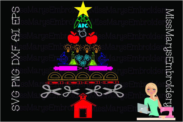 School Supply Christmas Tree SVG MissMarysEmbroidery 