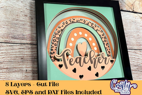 School Svg Shadow Box, Teacher Boho Rainbow 3D Gift Design SVG Crafty Mama Studios 