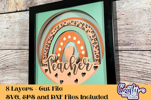 School Svg Shadow Box, Teacher Boho Rainbow 3D Gift Design SVG Crafty Mama Studios 