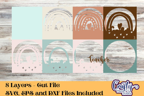 School Svg Shadow Box, Teacher Boho Rainbow 3D Gift Design SVG Crafty Mama Studios 