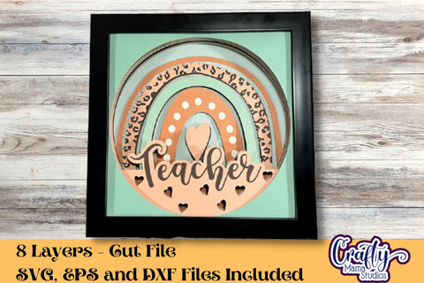 School Svg Shadow Box, Teacher Boho Rainbow 3D Gift Design SVG Crafty Mama Studios 