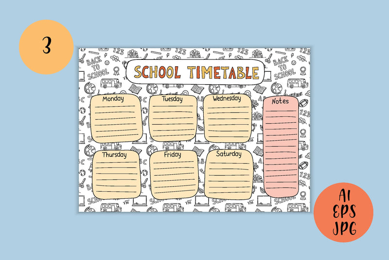 Timetable A4 School Timetable | A4 Printable Planner Templates - So Fontsy