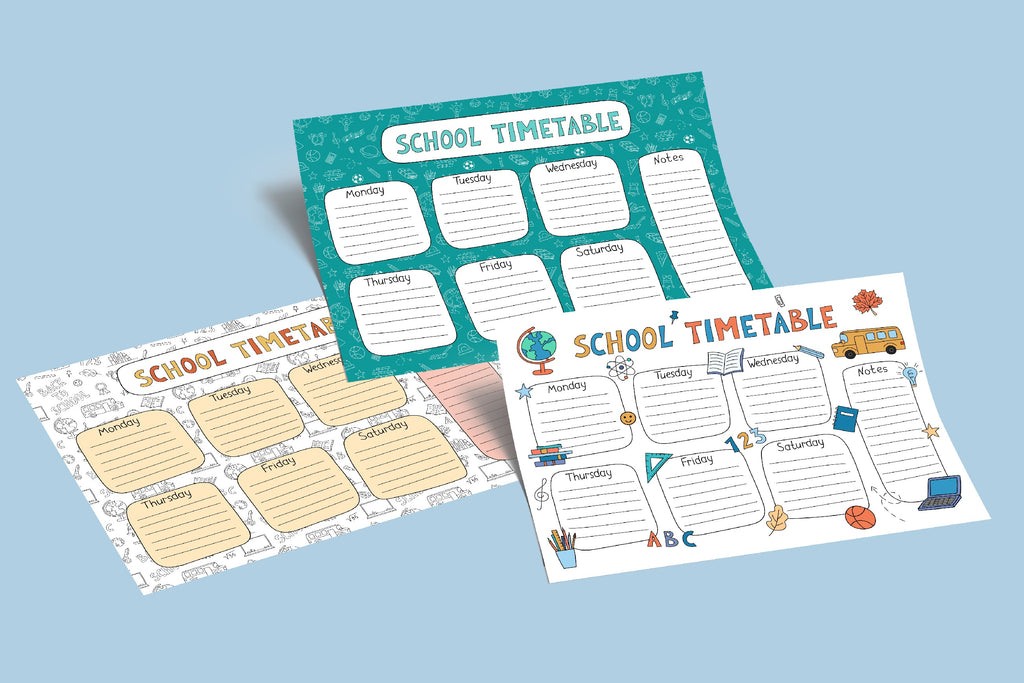 Timetable A4 School Timetable | A4 Printable Planner Templates - So Fontsy