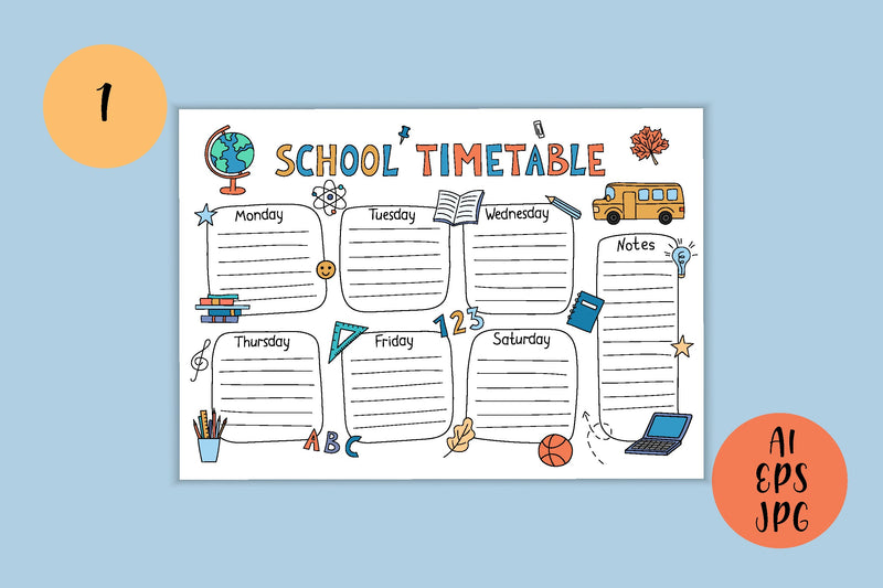 Timetable A4 School Timetable | A4 Printable Planner Templates - So Fontsy