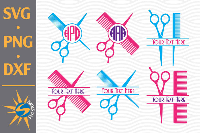Scissors Comb Monogram SVG, PNG, DXF Digital Files Include SVG SVGStoreShop 