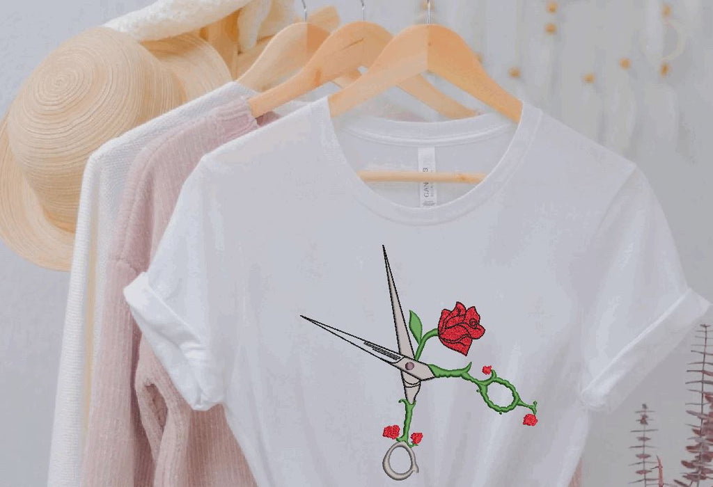 Scissors with Roses Machine Embroidery Design - So Fontsy