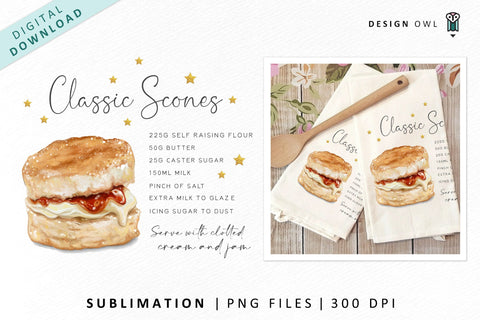 Scones Printable Recipe - British Bakes Sublimation File SVG Design Owl 