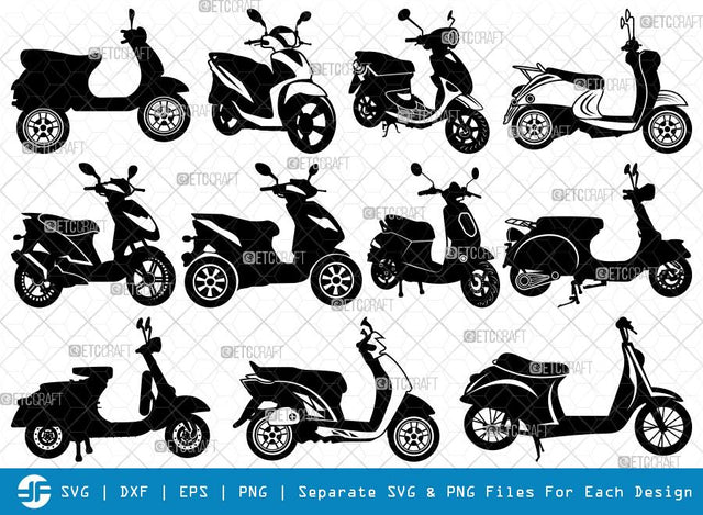 Scooter SVG Cut Files | Vespa Silhouette | Motorbike Svg | Scooter Bundle SVG ETC Craft 