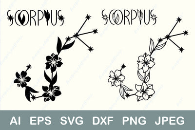 Scorpio zodiac sign svg, Floral scorpius constellation, Horoscope symbol svg SVG AnastasiyaArtDesign 