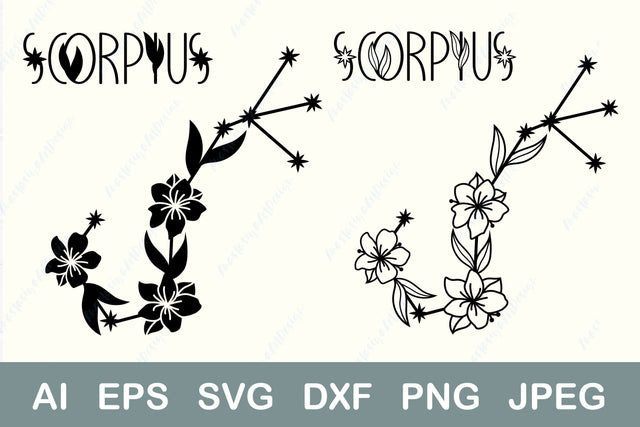 Scorpio zodiac sign svg, Floral scorpius constellation, Horoscope symbol svg SVG AnastasiyaArtDesign 