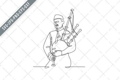 Scottish Bagpiper Playing Bagpipe Continuous Line Drawing Black and White SVG Patrimonio Designs Limited 