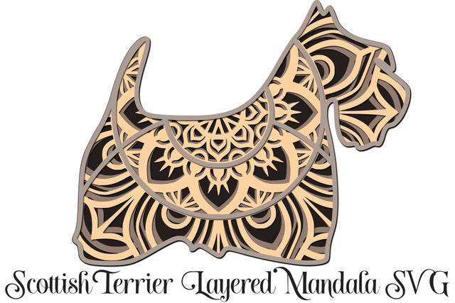 Scottish Terrier Mandala 3D Layered Dog SVG file, 4 layers SVG Digital Honeybee 