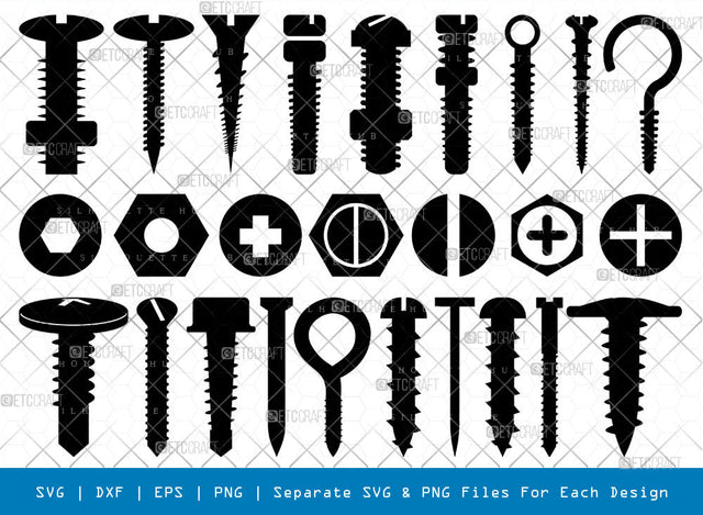 Screw SVG, Screw Silhouette, Hardware Tool Svg, Bolt Svg, Hex Cap Screw Svg, Screw Tools Svg, Bolt Screw Svg, Screw Icons Svg, Screw Bundle SVG ETC Craft 