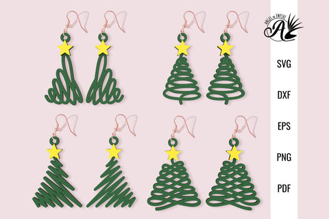 Scribble Christmas tree earrings SVG cut files SVG Angel on Empire 