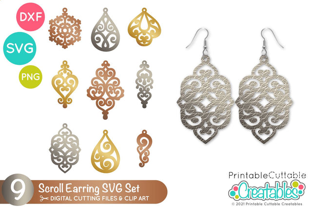 Scroll Earrings SVG Bundle SVG Printable Cuttable Creatables 