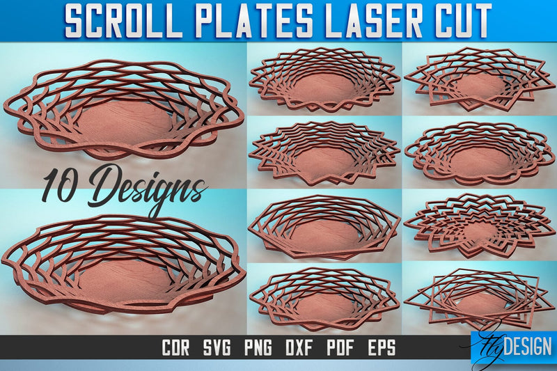 Scroll Plates Laser Cut SVG | Home Laser Cut SVG Design | CNC Files SVG Fly Design 