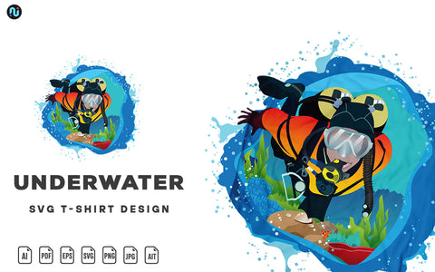 Scuba Diver Underwater SVG T-Shirt Design SVG naemmiah021 