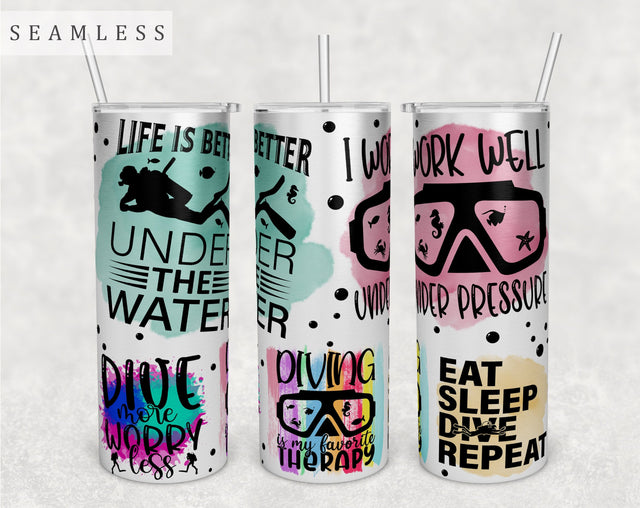 Scuba Diving Tumbler Wrap, 20 Oz Skinny Tumbler Sublimation Design, Seamless Scuba Diving Quotes Tumbler PNG Sublimation HappyDesignStudio 