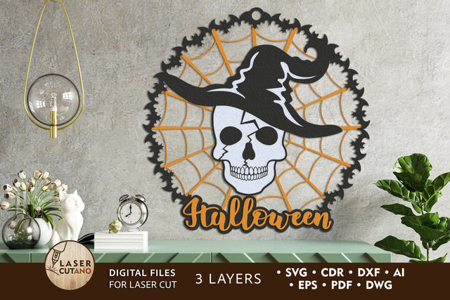 SCULL HALLOWEEN Multilayer Laser Cut Files, Mandala, Round Sign SVG, 3D Designs SVG LaserCutano 