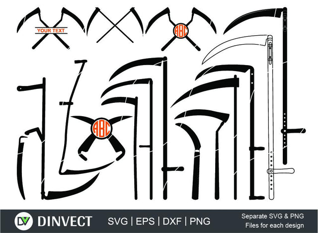 Scythe SVG, Scythe Design, Scythe Clipart, Scythe Silhouette, Scythe Vector, Scythe bundle, Files for Cricut, Silhouette Studio, Cutting Machine, Cameo, Vinyl Designs, Iron On Decals, Digital File, Instant Download SVG Dinvect 