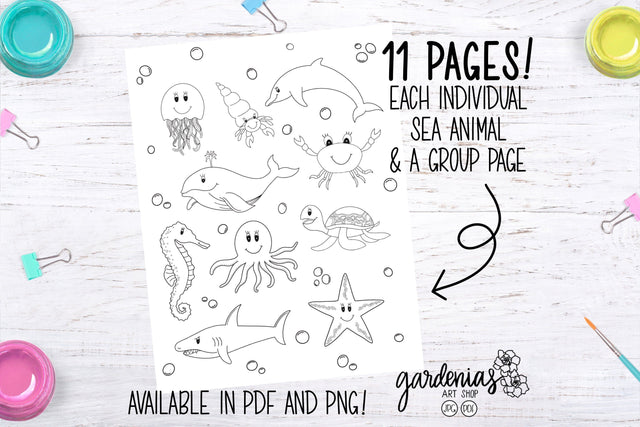 Sea Animal Coloring Pages Sketch DESIGN Gardenias Art Shop 