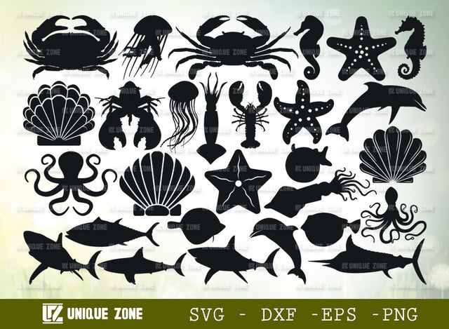 Sea Animal SVG Cut File | Octopus Svg | Shark Svg | Seahorse Svg | Jellyfish Svg | Dolphin Svg | SVG Unique Zone 