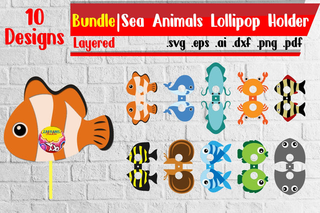 Sea Animals Lollipop Holders - svg dxf eps ai png pdf 3D Paper zafrans studio 