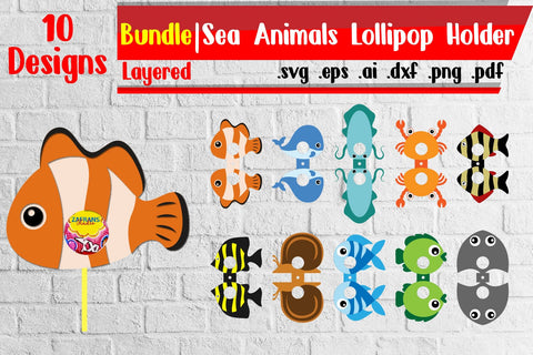 Sea Animals Lollipop Holders - svg dxf eps ai png pdf 3D Paper zafrans studio 