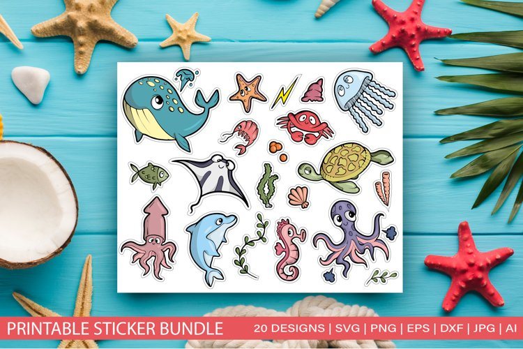 Sea animals Printable Stickers SVG - So Fontsy