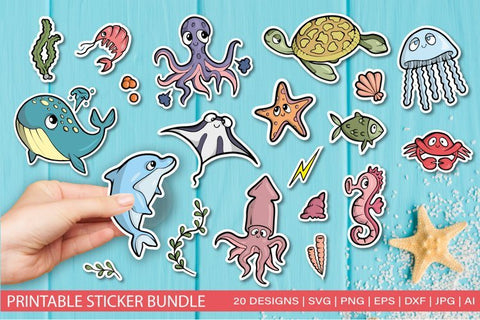 Sea animals Printable Stickers SVG SVG TatiStudio 