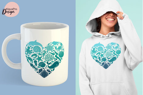 Sea animals sublimation. Heart-shaped silhouettes of marine life Sublimation Klava P 
