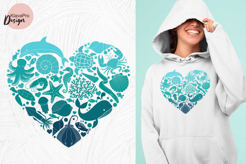 Sea animals sublimation. Heart-shaped silhouettes of marine life Sublimation Klava P 