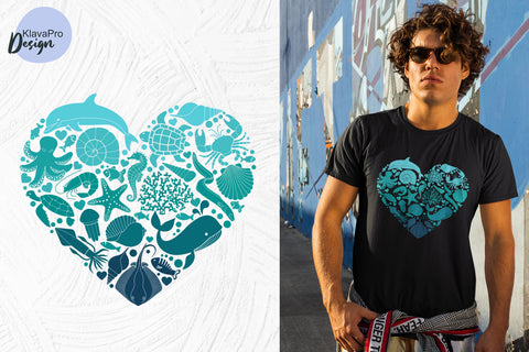 Sea animals sublimation. Heart-shaped silhouettes of marine life Sublimation Klava P 