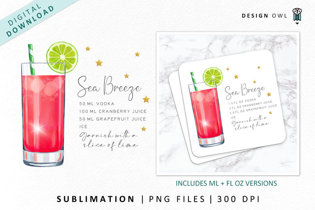 Sea Breeze Cocktail Recipe Sublimation File Sublimation Design Owl 
