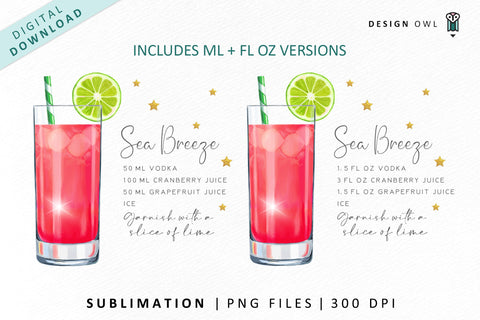 Sea Breeze Cocktail Recipe Sublimation File Sublimation Design Owl 