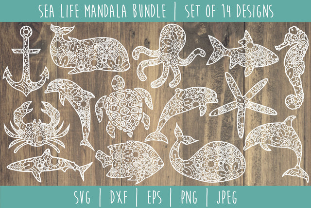 Sea Life Mandala Zentangle Bundle Set of 14 - SVG SVG SavoringSurprises 