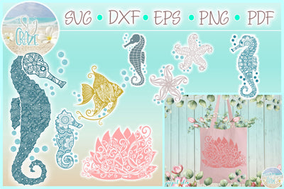 Sea Life Mandala Zentangle Bundle SVG | Seahorse Angelfish Lotus Starfish SVG Harbor Grace Designs 