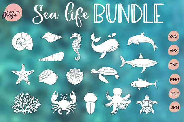 Sea life SVG silhouettes clipart Bundle sea animals svg. Silhouettes of marine life for cut. SVG Klava P 