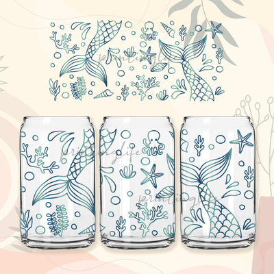 Sea mermaid 16 oz Libbey Glass Can Tumbler Sublimation Design Digital Png Template Sublimation PrintingLife 