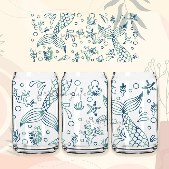 Sea mermaid 16 oz Libbey Glass Can Tumbler Sublimation Design Digital Png Template Sublimation PrintingLife 