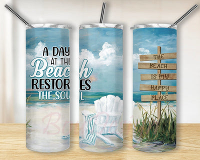 Sea Ocean Beach Soul 20oz Skinny Tumbler Png, Day At The Beach Restores The Soul Tumbler, Beach Vibes, Beach Life Tumbler, Beach Summer Png Sublimation BouDesign 