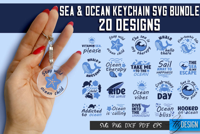 Sea & Ocean Keychain SVG Design | Sea & Ocean SVG Quotes | Round Summer Keychain SVG Quotes SVG Fly Design 