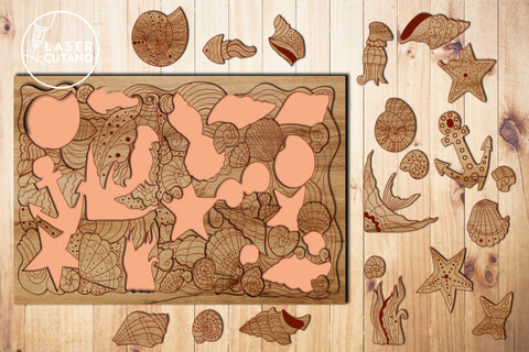 SEA PUZZLE Paint Cut Template for Kids, Educational Tools, Multilayer Laser Cut Files SVG LaserCutano 