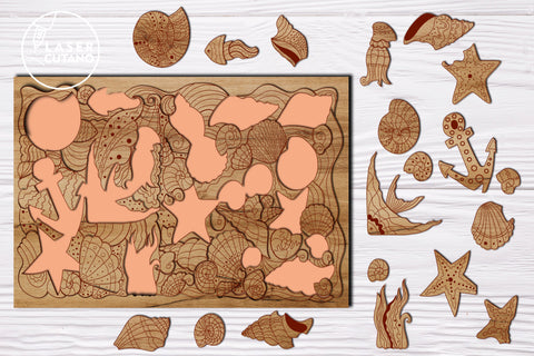 SEA PUZZLE Paint Cut Template for Kids, Educational Tools, Multilayer Laser Cut Files SVG LaserCutano 