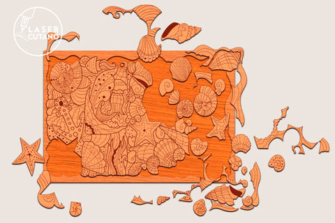 SEA PUZZLE Paint Cut Template for Kids, Educational Tools, Multilayer Laser Cut Files SVG LaserCutano 
